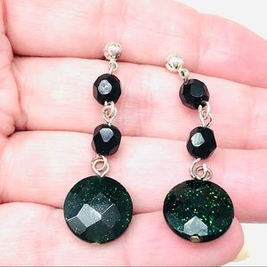 Rommanel Rhodium Plated Onyx & Goldstone Earrings